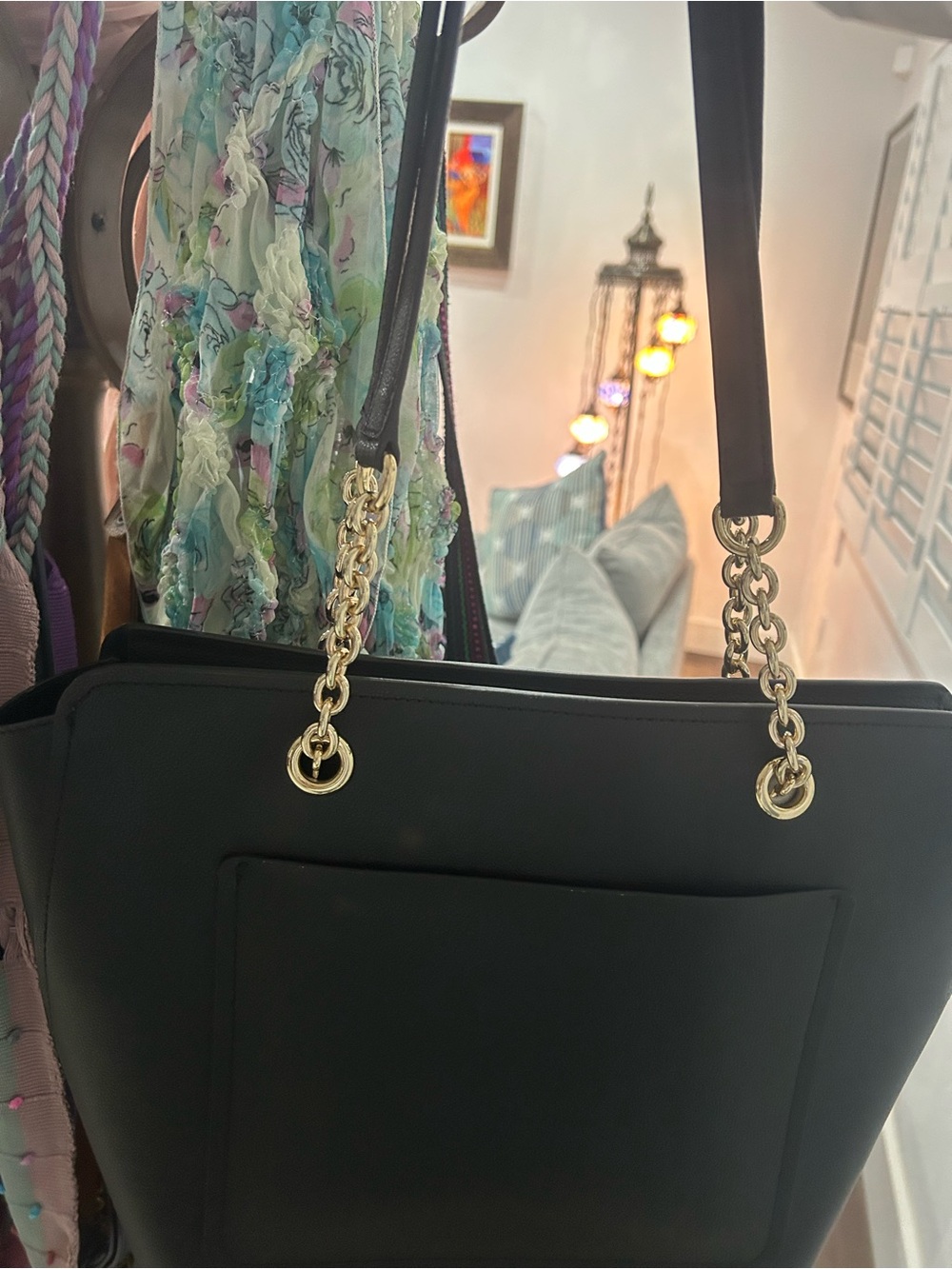 Calvin Klein Black Shoulder Tote with Gold Chain Straps